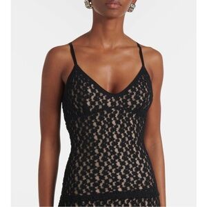 Vince Floral Sheer Smocked Lace Camisole - Black Lace Sleeveless Dress Top sz S